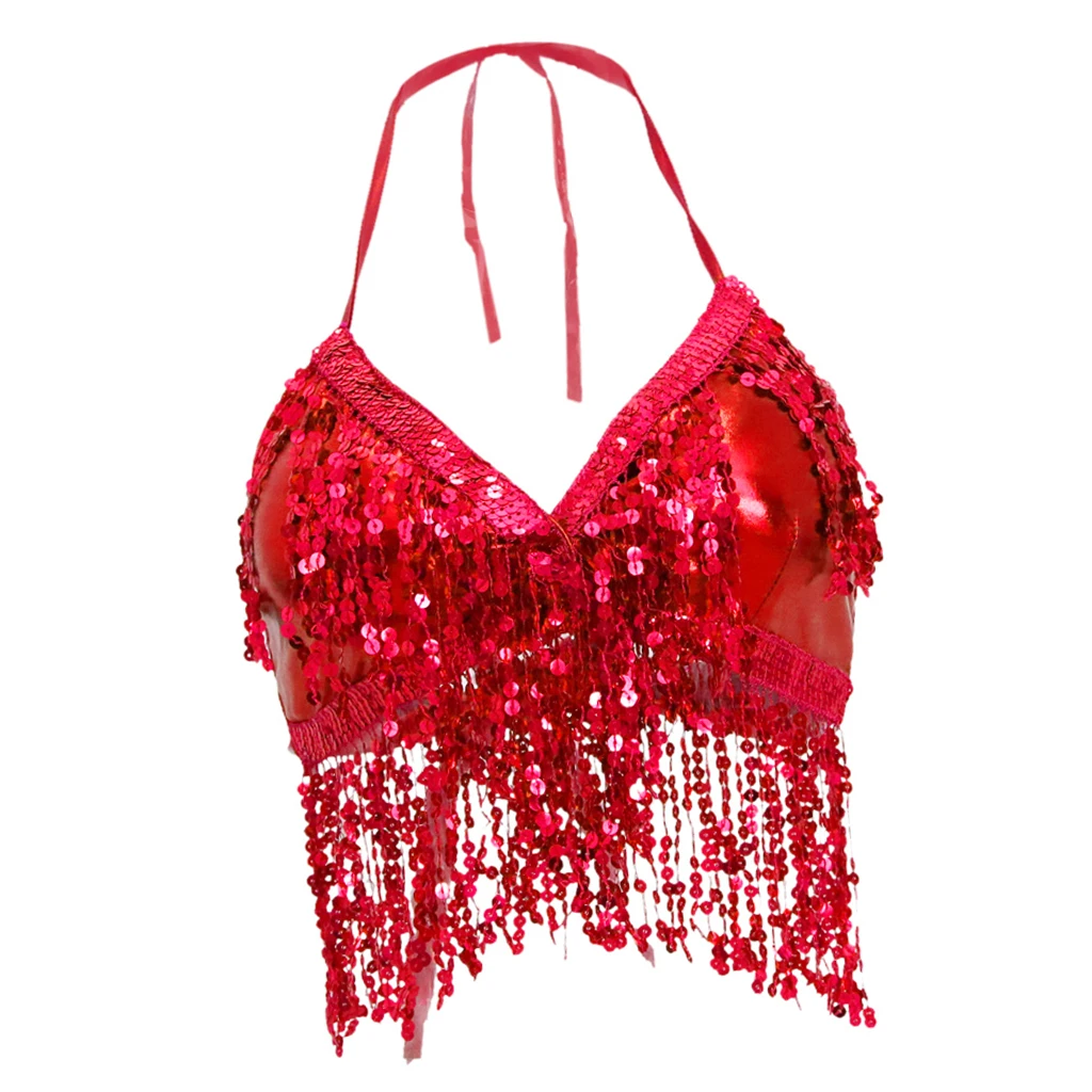 Belly Dance Costume Adjustable Halter Strap Padded Bra Halter Top Sequin Performance Outfits Dancing Parties