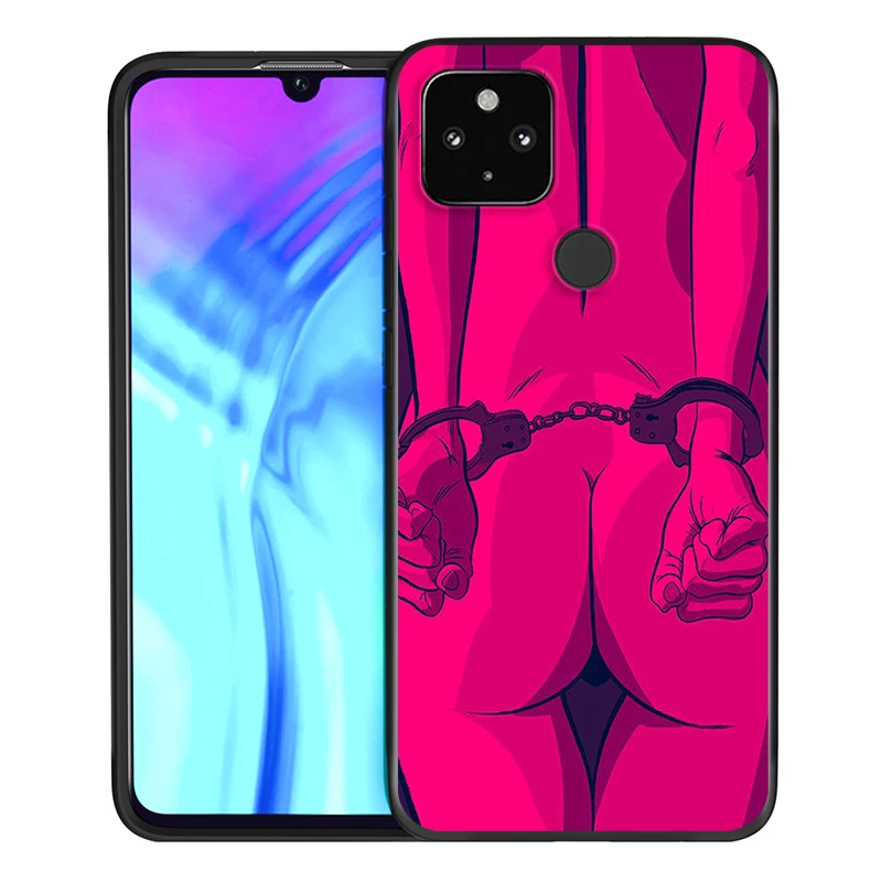

Hot Pink Girls Shockproof Cover for Google Pixel 5 4 4a XL 5G Black TPU Soft Phone Case
