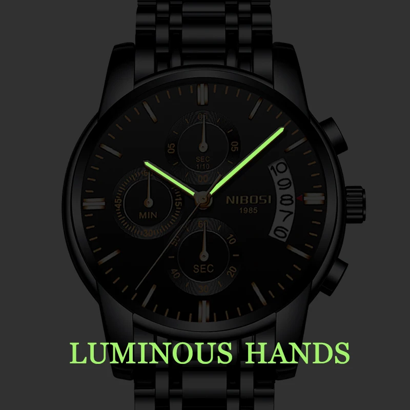 

NIBOSI Men's Watch Classic Casual Fashion Quartz Chronograph Watch Men's All Steel Waterproof Clock Relogio Masculino