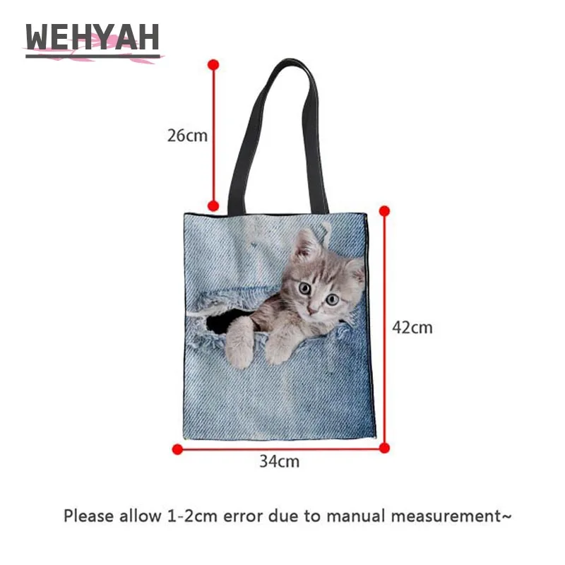 Wahyah 3D печать имитация джинсовой кошки сумки кошельки холщовая ручная сумка для