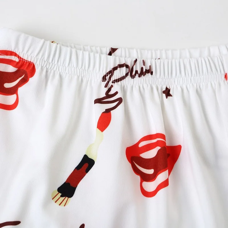 4XL Plus Size Summer Women Pajama Sets Nice Short Sleeve Lips Printing Pajamas Pink Soft Pyjamas Sleepwear Shorts Homewear