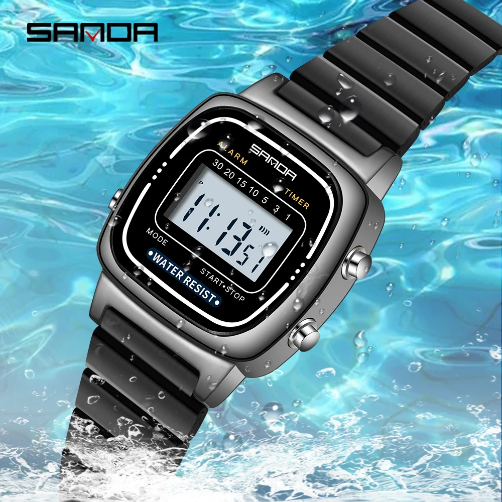 

Sanda Digital Man Watch Fashion Steel Watch for Women Square Dial Luxury Elegant Ladies Watch 2022 Sport Electronic Clcok Reloj