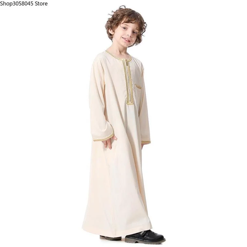 Ramadan Muslim Kids Abaya Jubba Thobe Boy Long Dress Islamic Children Caftan Robe Dubai Arab Kaftan Saudi Arabia Worship Service