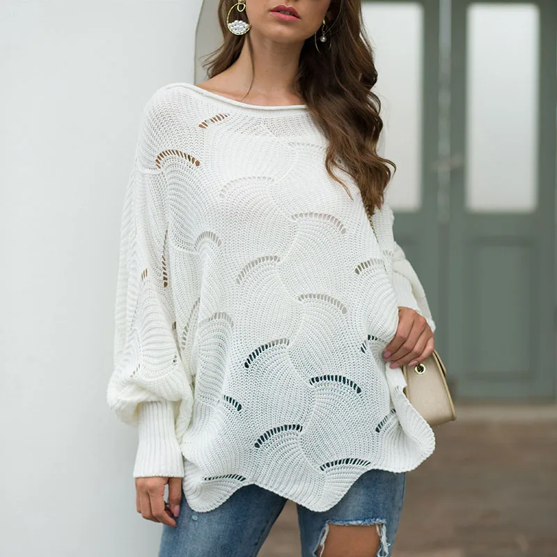 Hollow hook flower loose bat shirt | Женская одежда