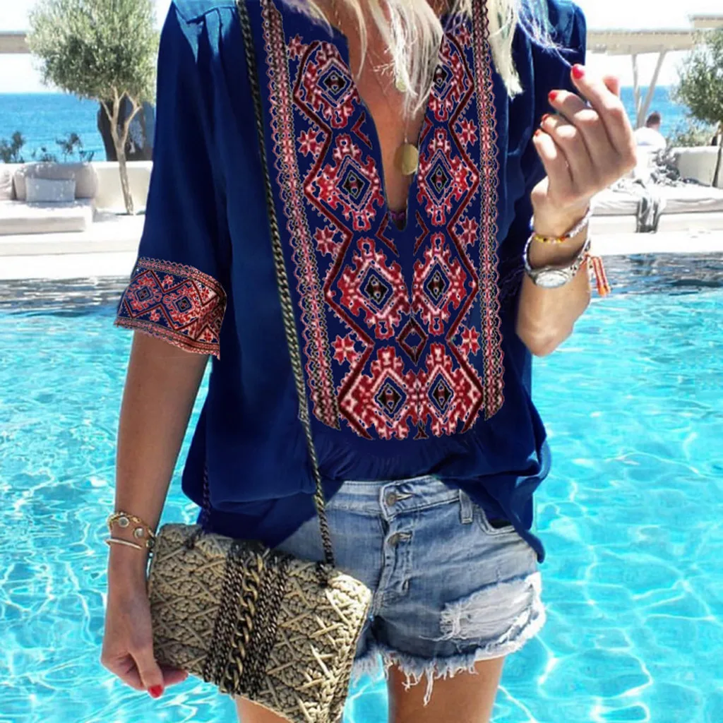 Новые Blusas Mujer летние женские богемные блузки в этническом стиле свободная с