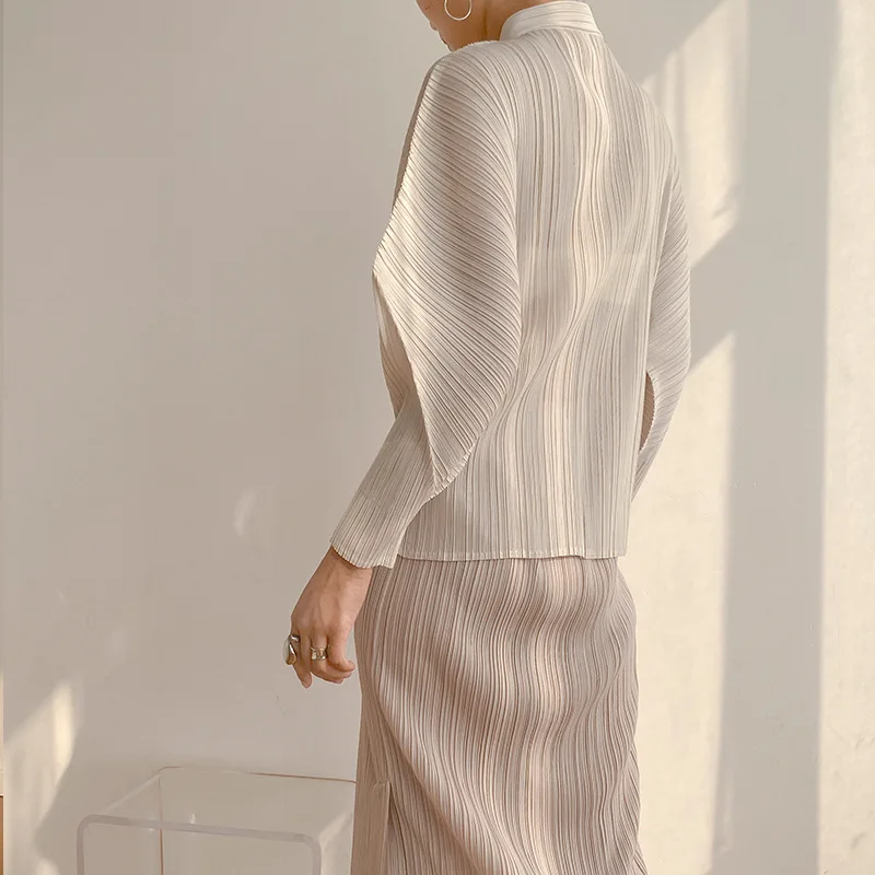 Женская однобортная плиссированная рубашка DEAT свободный однотонный офисный топ