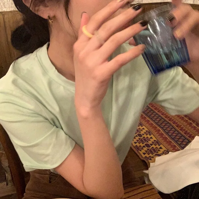 

Korean Ins Simple Casual Basic Style Candy Color Loose round Neck Pullover All-Matching Short Sleeve T-shirt Women's Summer Top