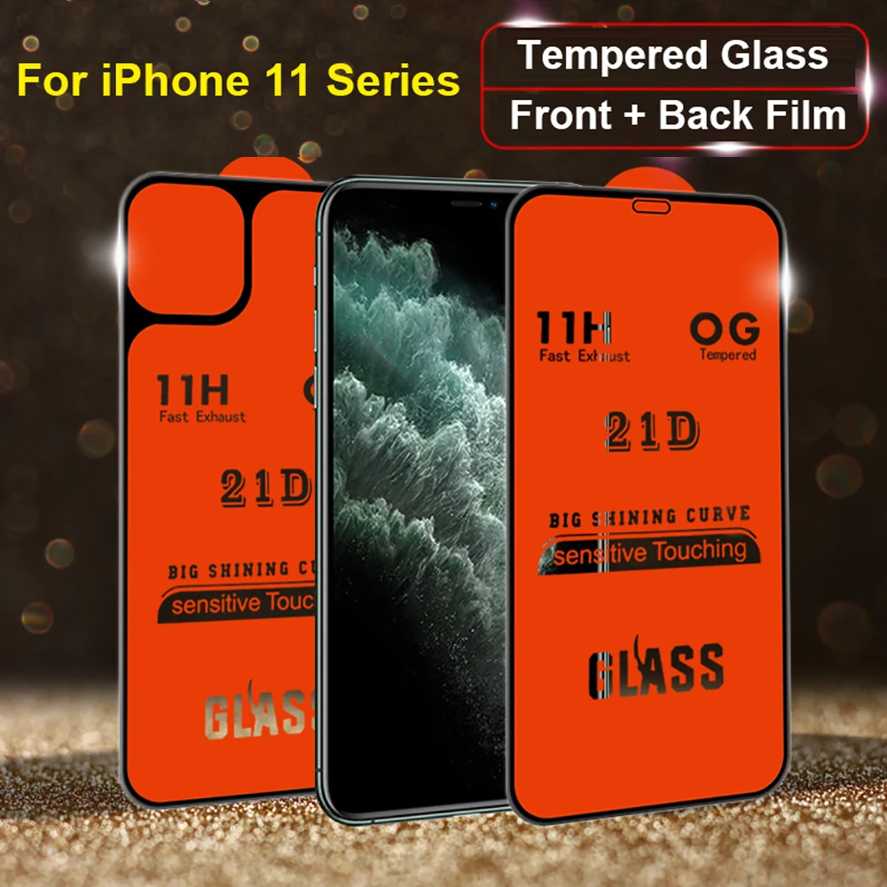 

2 шт. 21D переднее + заднее закаленное стекло, пленка для защиты экрана для iPhone 11 11Pro 11ProMax 9H, Защитная пленка с полным покрытием