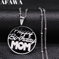 happy birthday mom stainless steel pendants necklaces moms birthday gift silver color necklaces women jewelry acero n3124s01