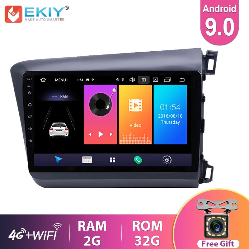 EKIY Android 9 0 Автомобильный мультимедийный плеер для HONDA CIVIC 2012 2013 2014 2015 навигация GPS