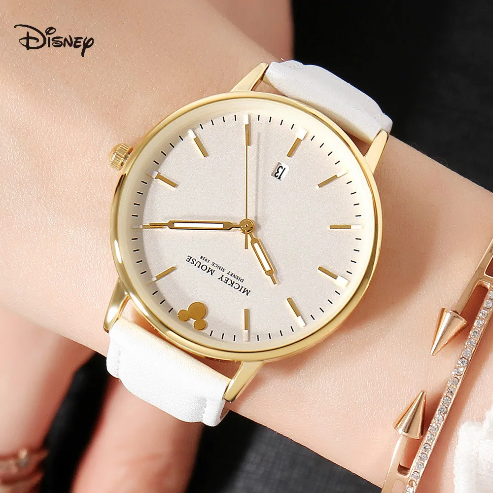 

Disney Watch calendar leather Korean version of the fashion trend large dial quartz watch student strap women watch
