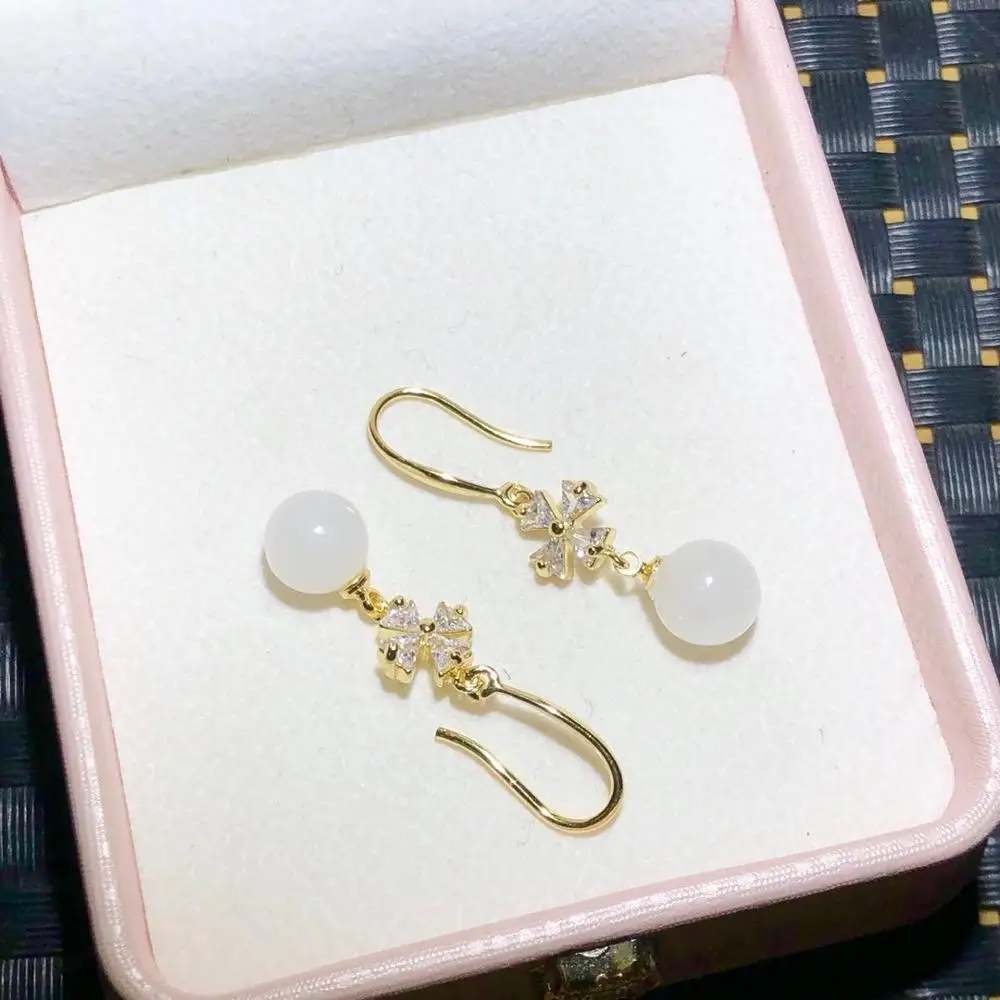 

2020 Natural White jade eardrop gold inlaid with jade Jewelry Drop Jewellery Accessories Earrings For Women Gifts