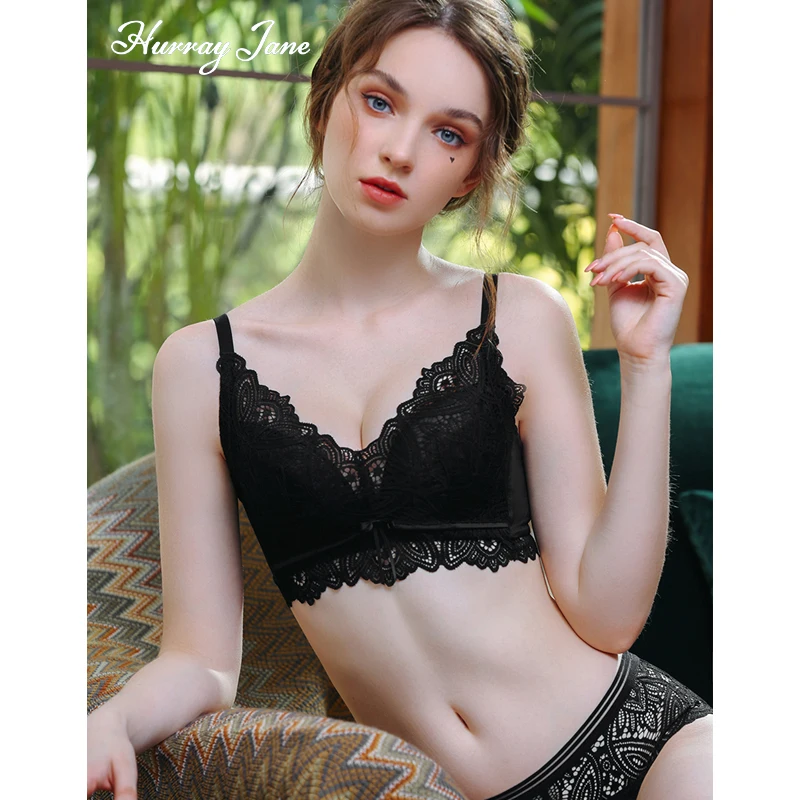 

2021 Hot Women'Seamless Wire Free bra set Lace sexy underwear push up 4 Breasted BC Cup