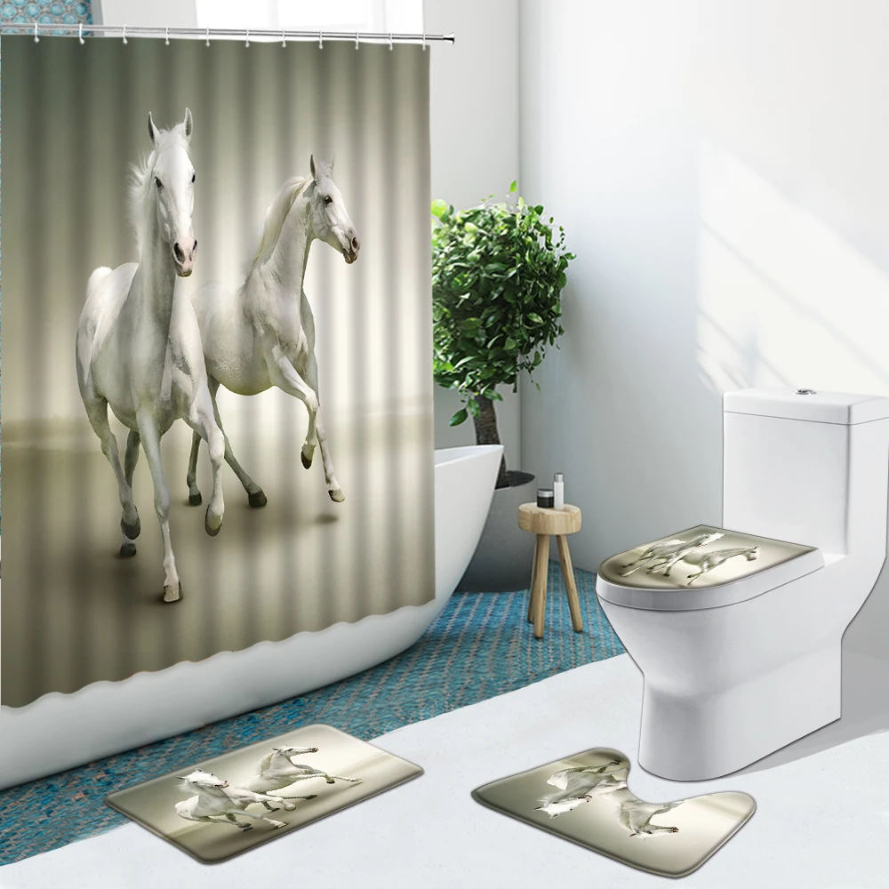 Черно-белая занавеска для ванной комнаты с изображением зебры и цветов