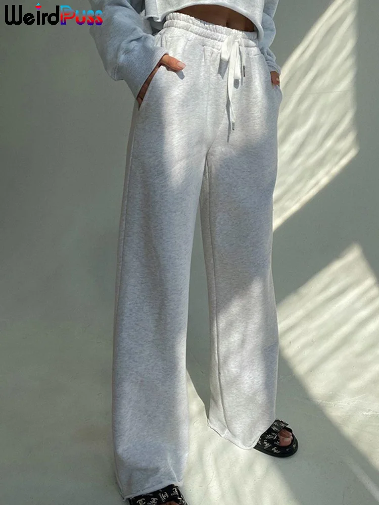 

Weird Puss Casual 2022 Spring Baggy Pants Women Straight Sporty Pocket Wild Sweatpants Fashion Streetwear Basic Skinny Bottoms