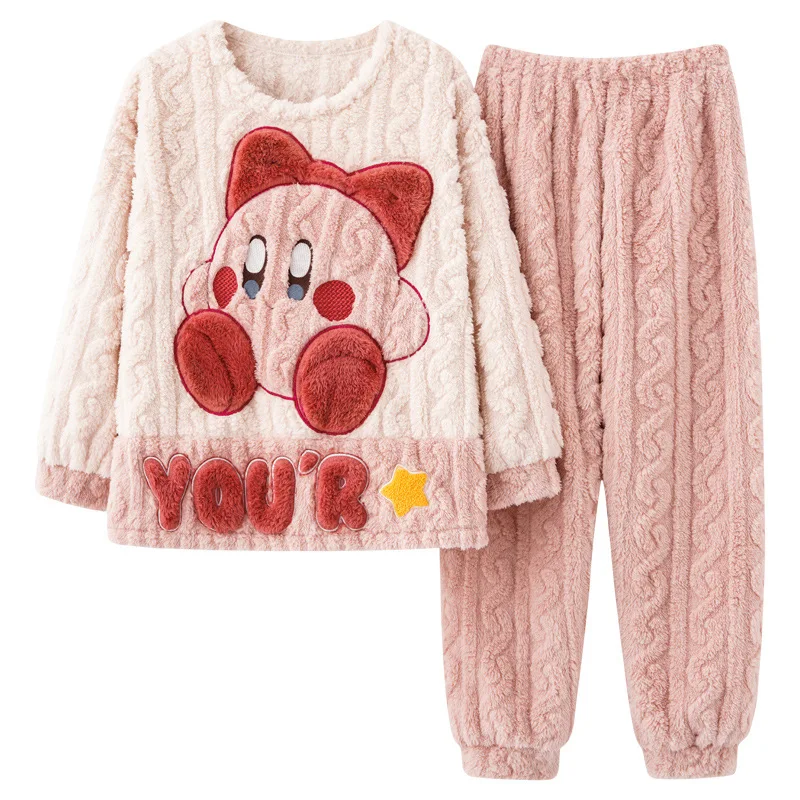 

Кавайная игра Кирби аниме охватывающая Милая флисовая утепленная женская Повседневная Удобная мягкая пижама из двух частей