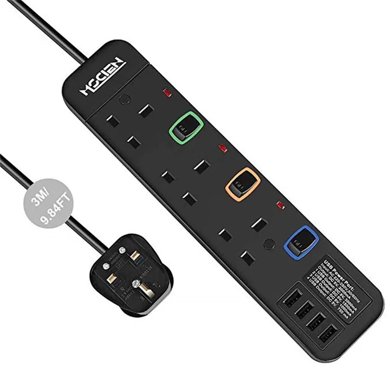 Удлинитель 3 м штепсельная вилка стандарта Великобритании гнезда 4 порта USB