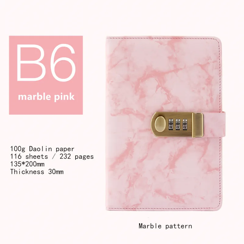 B6-marble pink Дневник B6 Пароль Книга с замком Ретро ноутбук путешествия школы девушки подарок тетрадь журнал деловой планировщик - Цвет: B6-marble pink