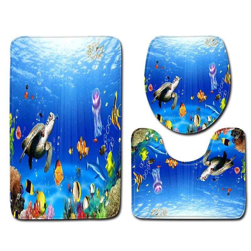 

Zeegle Underwater World Bath Mat Toilet Rug Bathroom Carpet Home Floor Mat Absorbent Toilet Rug Shower Room Non-slip Mat