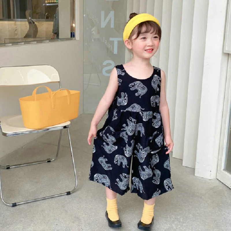 

Children's Clothing 2022 Spring New Fashion Girls Elephant Exotic Vest Jumpsuits Pants Sleeveless Infant Baby Romper 3-6 Years