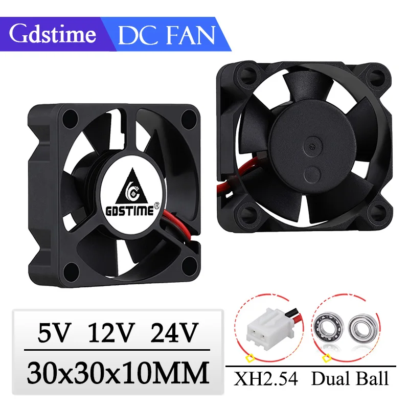 Gdstime-ventilador de refrigeración de dos rodamientos, dispositivo sin escobillas para Mini impresora 3D, DC 5V, 12V, 24V, 3cm, 30x30x10mm, 30mm x 10mm, 3010, 2 uds.
