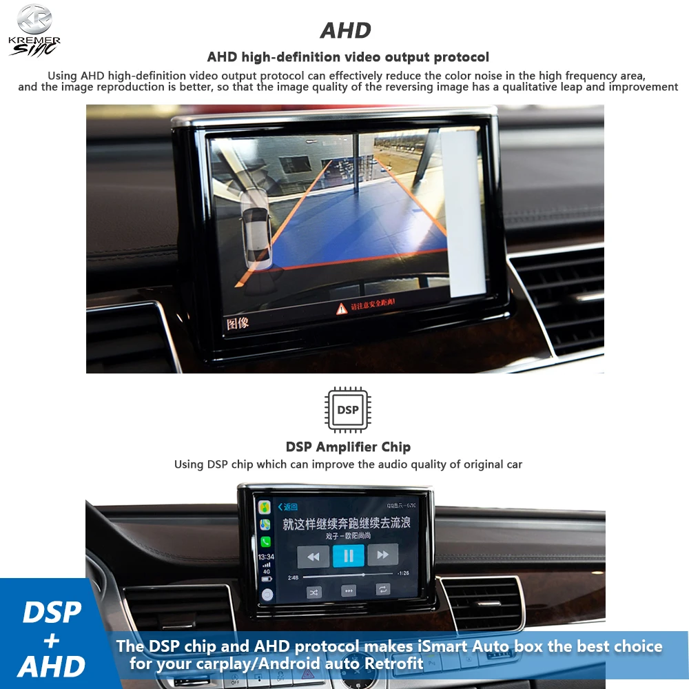 Зеркальное соединение беспроводной Apple CarPlay Android Авто модернизация для Audi A8 iSmart