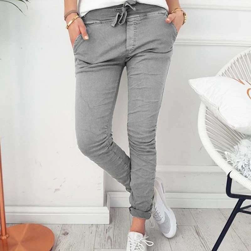 

2020 Fashion Spring Autumn Skinny Women Pencil Pants Pocket Elastic Waist Trousers Casual Slim Women Pants Drawstring 846123