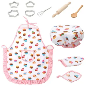Детский набор для готовки и выпечки, 11 предметов, кухонный костюм, ролевой фартук, шапочка, забавная игрушка для детей, фартук для готовки
