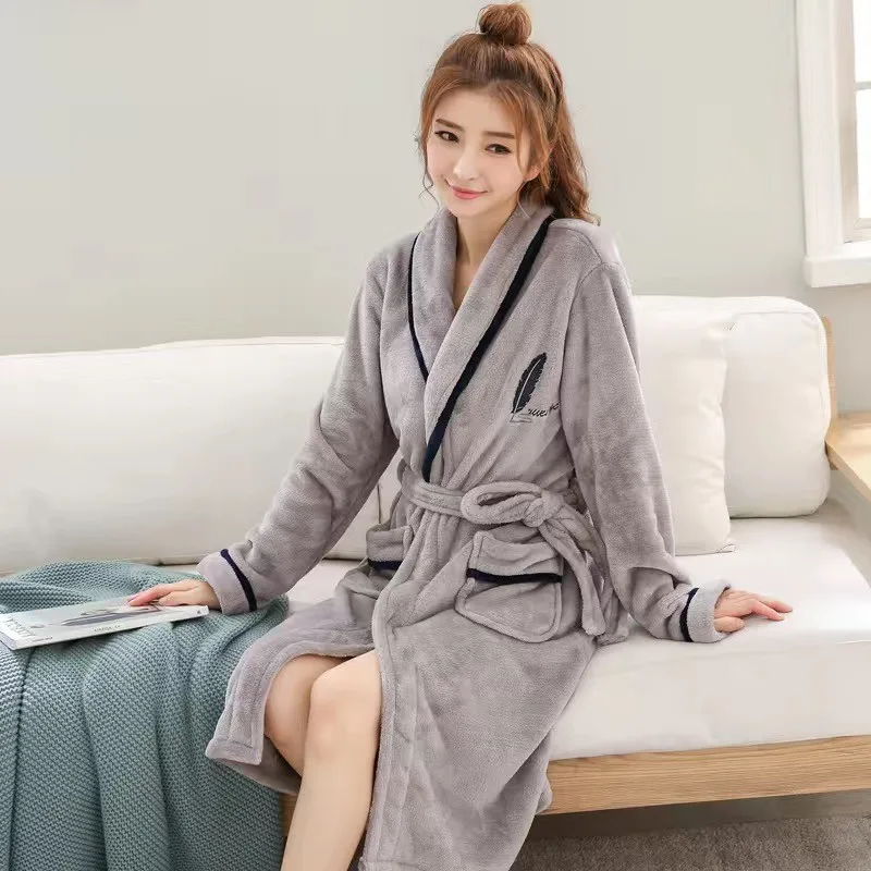 Утолщенный фланелевый Халат-кимоно для пары зимняя теплая одежда сна Женская