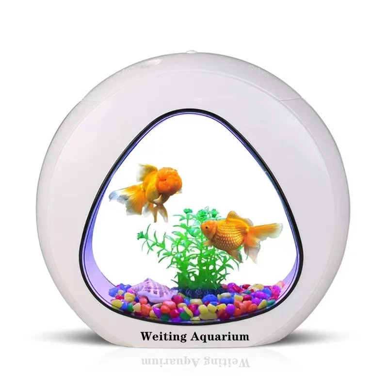 Weiting aquarium small fish tank mini desktop creative gold LED lighting comes with filter household tan |