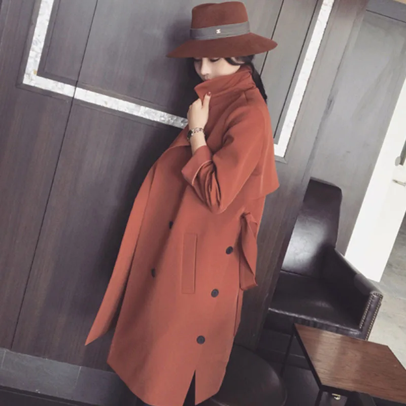 

The new 2017 double-breasted with ms accept waist long show thin solid color in the trench coat
