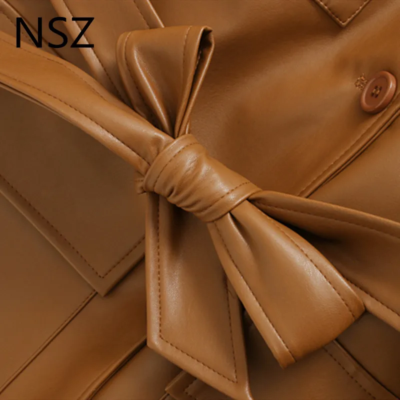 NSZ Женская однотонная куртка из искусственной кожи с длинным рукавом и карманом