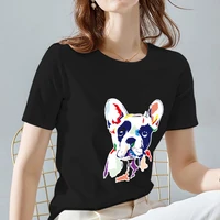 fashion women clothing tshirt casual black classic basic round neck female youth funny cute dog print commuter short sleeved top