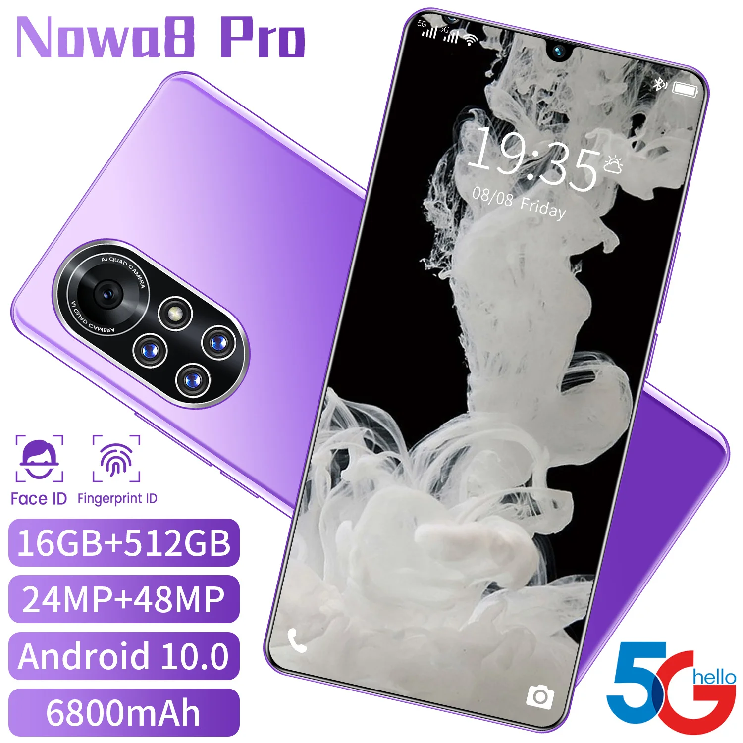 

Global Version Nowa8 Pro 7.1-inchCamera Game 8GB RAM 256GB 512GB ROM 6800mAh Smartphone 24+48MP 10Core 4G5G MTK6889 MobilePhone