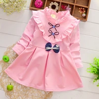 girls long sleeves dress spring autummn ruffle bowknot cute princess costume for kids birthday gift 2 9y
