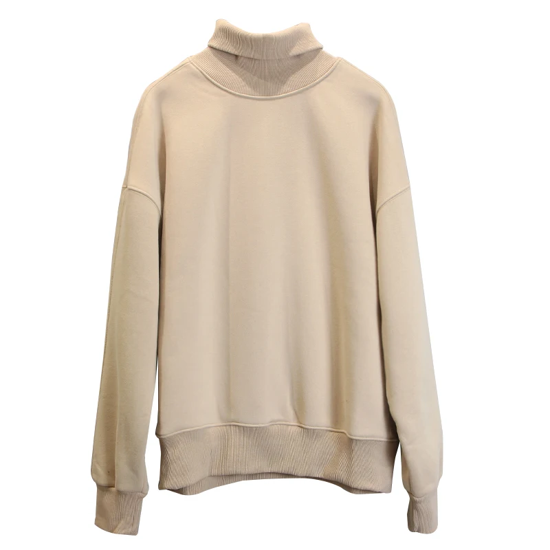 

New Autumn Winter Thick Velvet High Collar Pullovers Hoodies Tops Solid Color All-match Loose Long Sleeve Oversize Sweatshirts