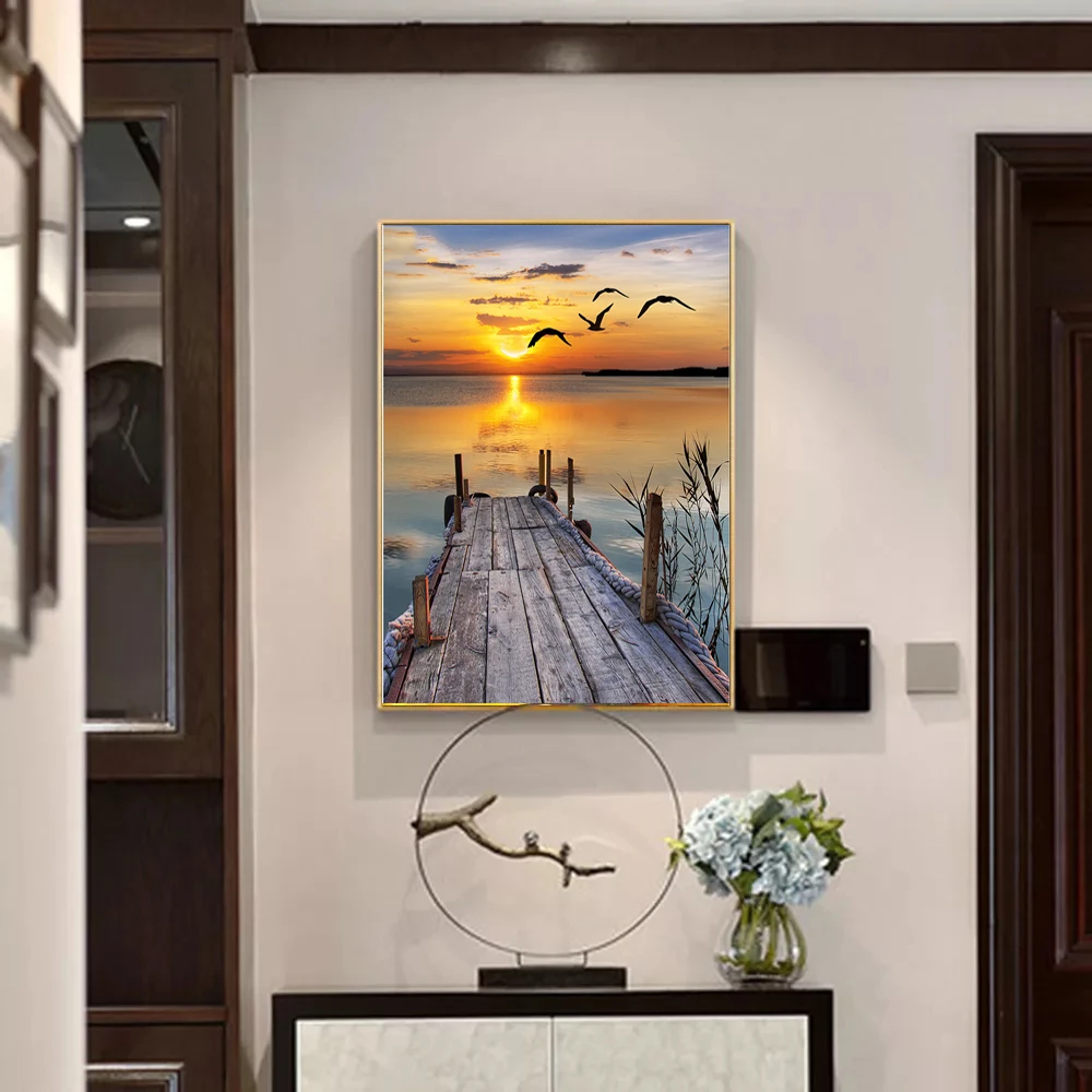 Diy Алмазная вышивка крестиком на рисунке чаек лицевой стороне Тонкие закат