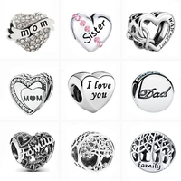 2021 hot sale hollow family tree dad mom sister beads fit original pandora charms silver color bracelet bangle women diy jewelry