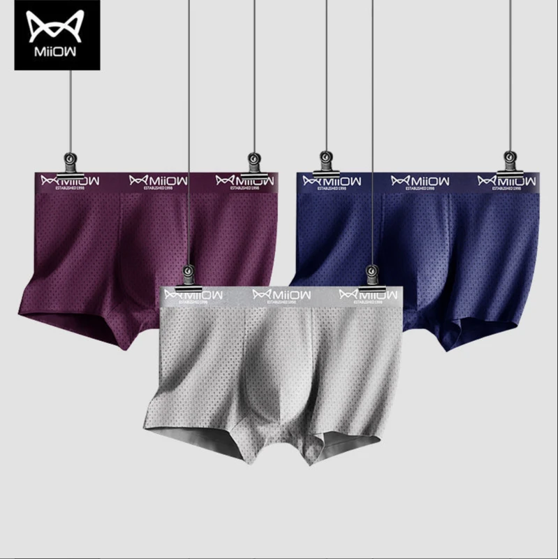 

MiiOW Quick-drying Men's Underwear Men's Ice Silk Mesh Boxer Thin Section Summer Breathable Tide Modal Four-corner Short Pants