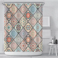 nordic grid diamond mosaic bathroom curtain bohemian customizable digital printing polyester waterproof shower curtain