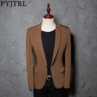 Брендовый Модный повседневный коричневый костюм PYJTRL, куртка, пальто, Мужской Блейзер, приталенный дизайн, Мужские Сценические костюмы для певцов