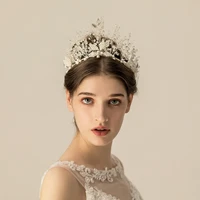 o881 retro handamde bridal crown clear crystal pearl bridesmaid headdress women pageant festival gift tiara wedding accessories