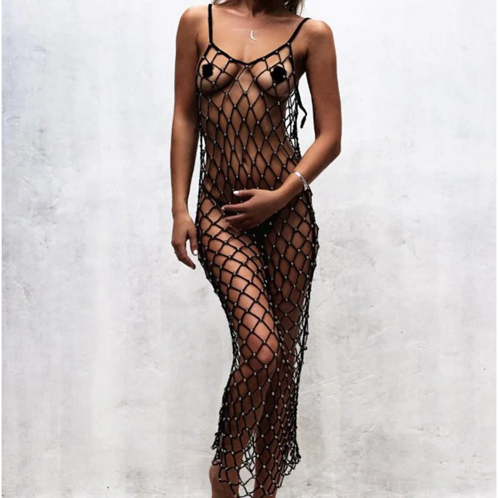 Однотонное вязаное крючком накидка с бисером Мерцающая сетка ручной работы