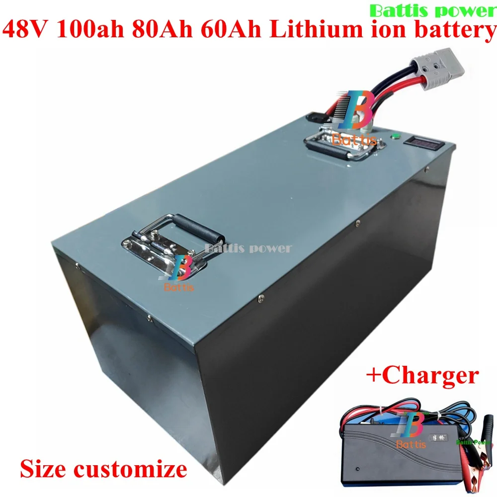 Аккумуляторный блок из литий-ионных батарей Steel case 48V 100Ah 80Ah 60Ah с системой управления зарядом (BMS) для лодок, домов на колесах, солнечных систем и RV+зарядное устройство 10A.