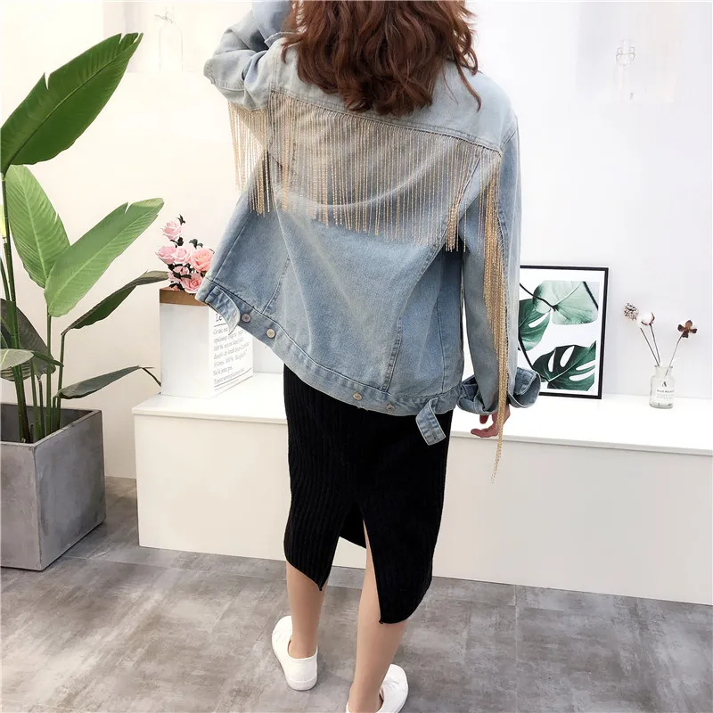 Новинка 2020 джинсовая куртка женские джинсы с бахромой и блестками Корейская