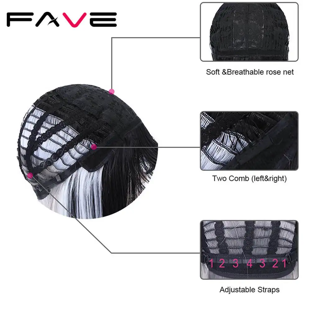 Парик FAVE черно белый с челкой синтетические парики для косплея белых женщин и