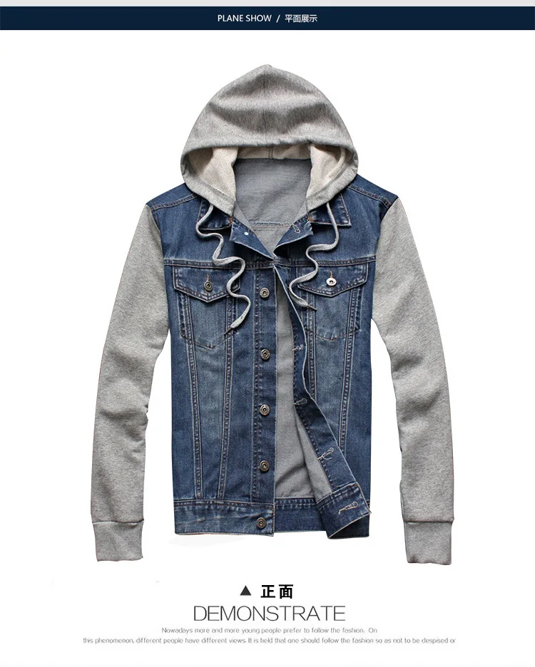 Мужская джинсовая куртка с капюшоном повседневная ковбойская верхняя одежда 2019 |