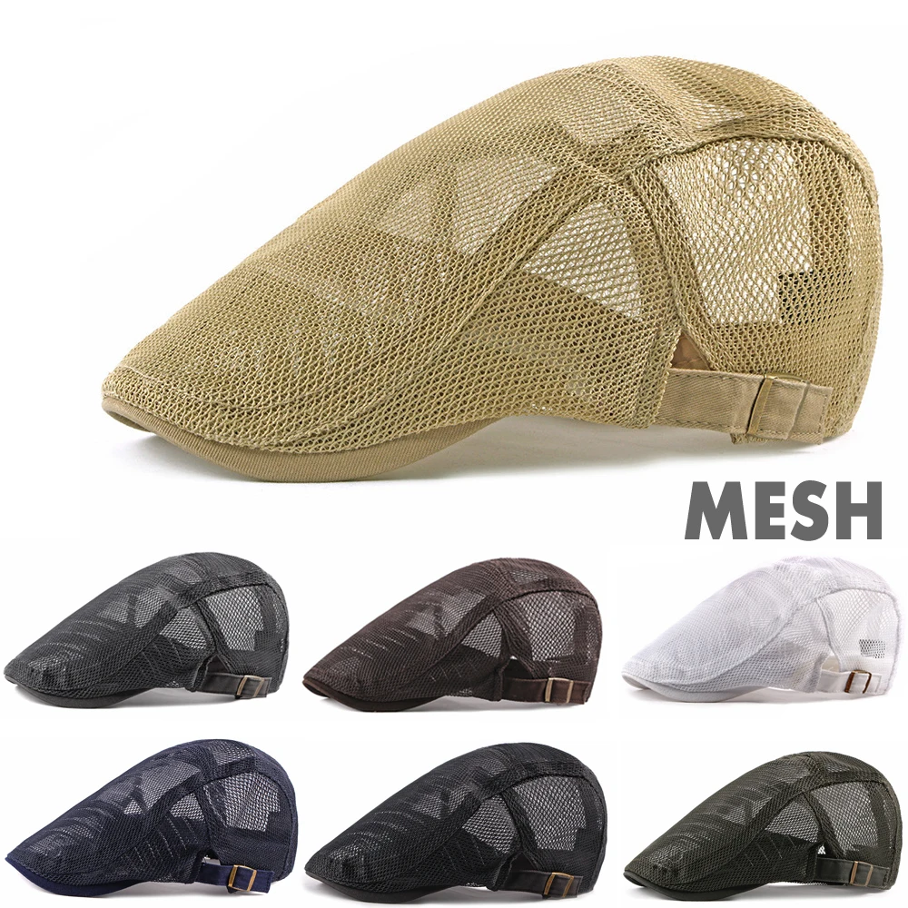 Men Women Mesh Summer Style Plaid Berets Caps Grain Cotton Gatsby Cap Unisex Ivy Hat Golf Driving Summer Sun Flat Cabbie Newsboy