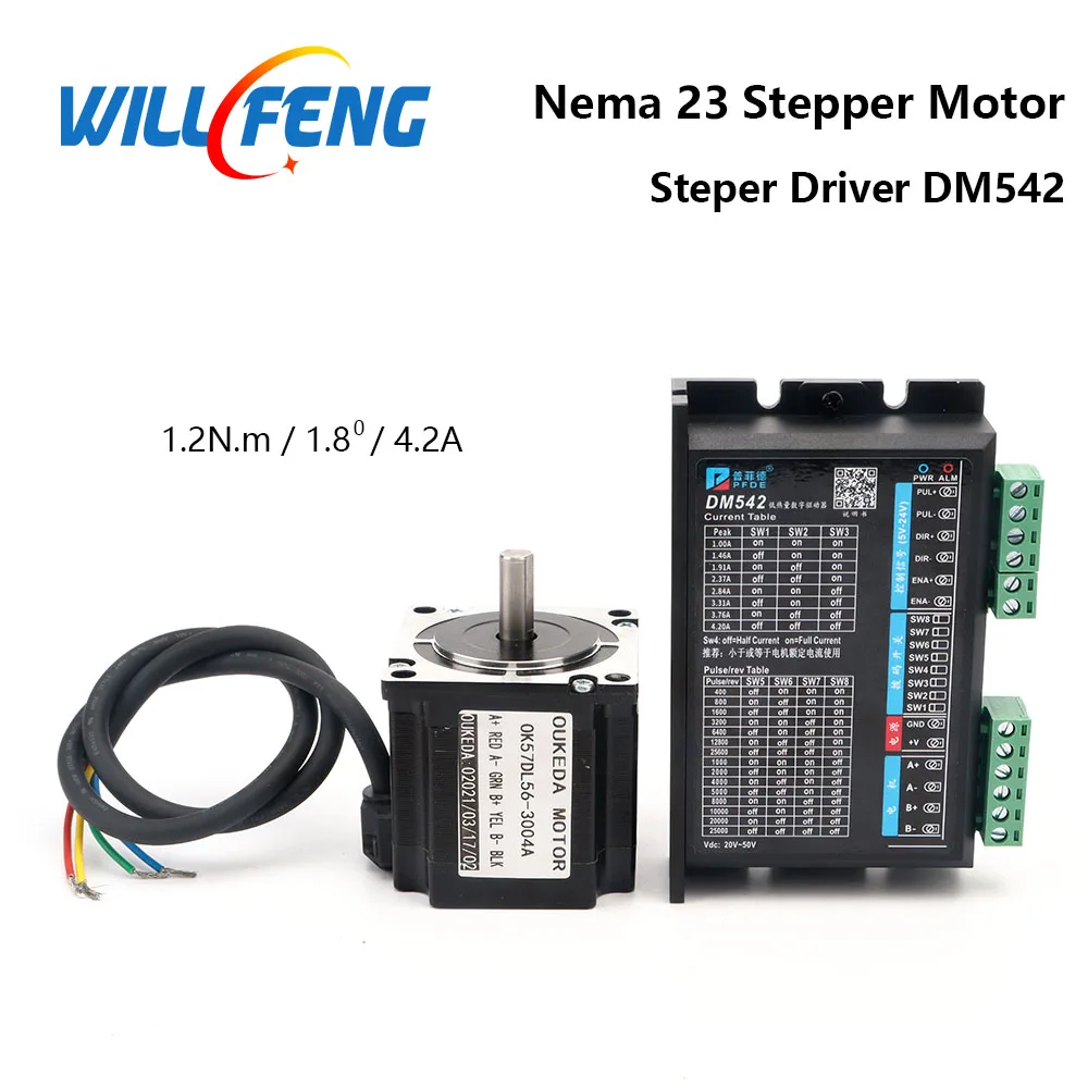 Будет Feng (Лея фенг) 2 фаза Nema 23 шагового двигателя 56 мм 1.2NM с DM542 57 драйвер 4.2A для
