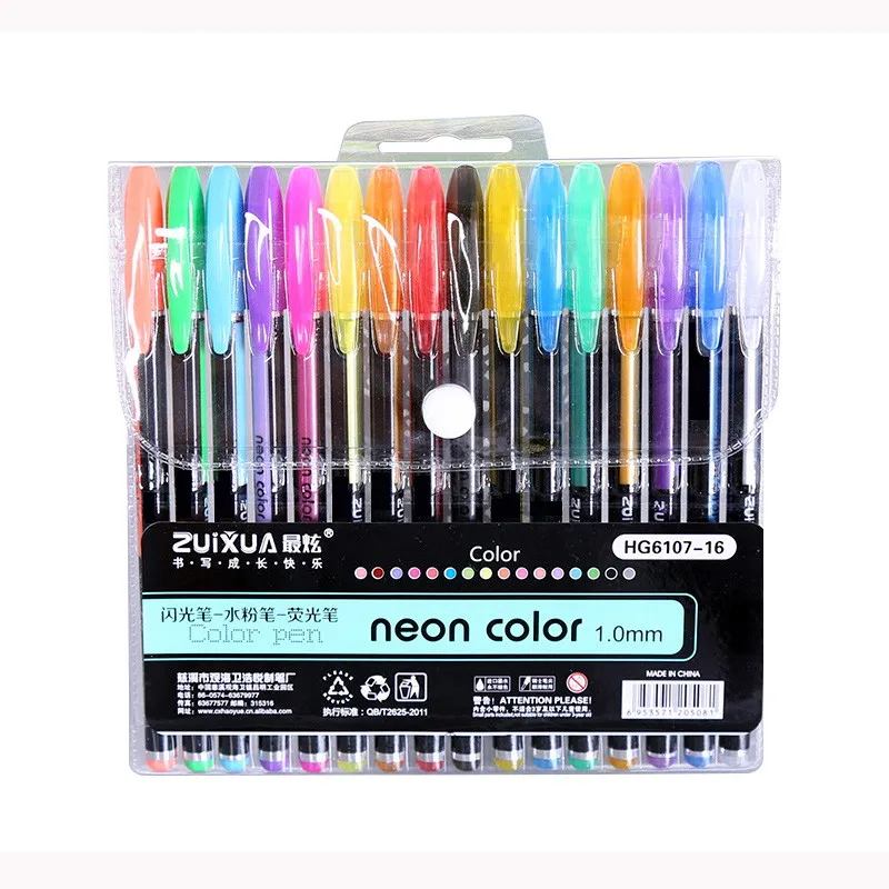 HG6107-16colors ZUIXUA неоновые Цвет креативный металлический цветная гелевая ручка 12/16/24/36/48 Цвета нейтральная ручка супер гладкая Цвет ing книги журналов в стиле «граффити» - Цвет: HG6107-16colors